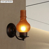 Rustic White/Amber Crackle Glass Wall Mounted Light Fixture With Bulb Vase Shade - Elegant Lighting