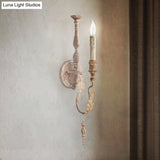 Rustic White/Brown 1-Light Candle Wall Fixture - Metallic Mounted Lamp