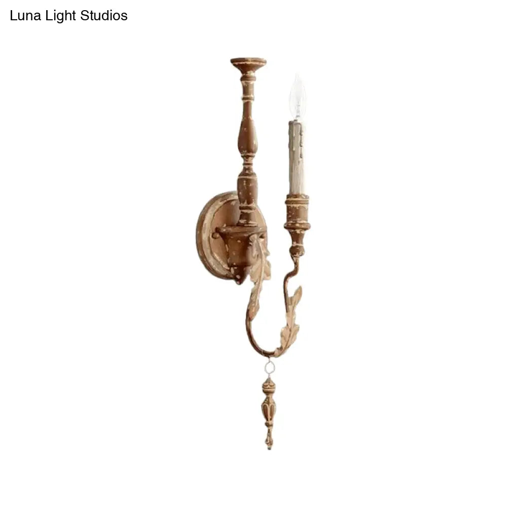 Rustic White/Brown 1-Light Candle Wall Fixture - Metallic Mounted Lamp
