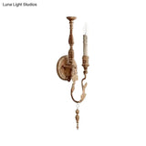 Rustic White/Brown 1-Light Candle Wall Fixture - Metallic Mounted Lamp