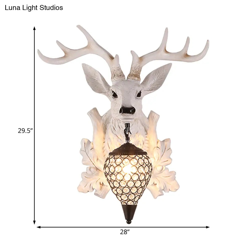 Rustic White Elk Wall Sconce With Crystal Shade - Indoor Lighting Fixture