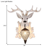 Rustic White Elk Wall Sconce With Crystal Shade - Indoor Lighting Fixture