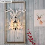 Rustic White Elk Wall Sconce With Crystal Shade - Indoor Lighting Fixture