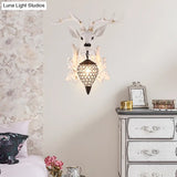 Rustic White Elk Wall Sconce With Crystal Shade - Indoor Lighting Fixture