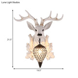 Rustic White Elk Wall Sconce With Crystal Shade - Indoor Lighting Fixture