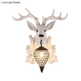 Rustic White Elk Wall Sconce With Crystal Shade - Indoor Lighting Fixture