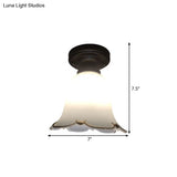 Rustic White Glass Ceiling Light For Hallways - 1 Bulb Black Flush Mount Fixture