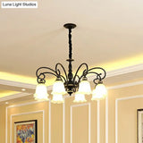 Rustic White Glass Chandelier With Ruffle Trim - Dining Room Suspension Light