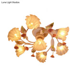 Rustic White Glass Flower Semi Flush Mount Light With 4/7 Lights - Bedroom Hanging Fixture’ Or
