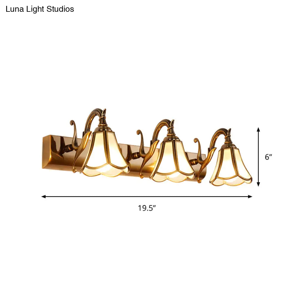 Rustic White Glass Vanity Lighting Fixture - Flower Bathroom Gold Wall Mount 2/3/4 Bulbs