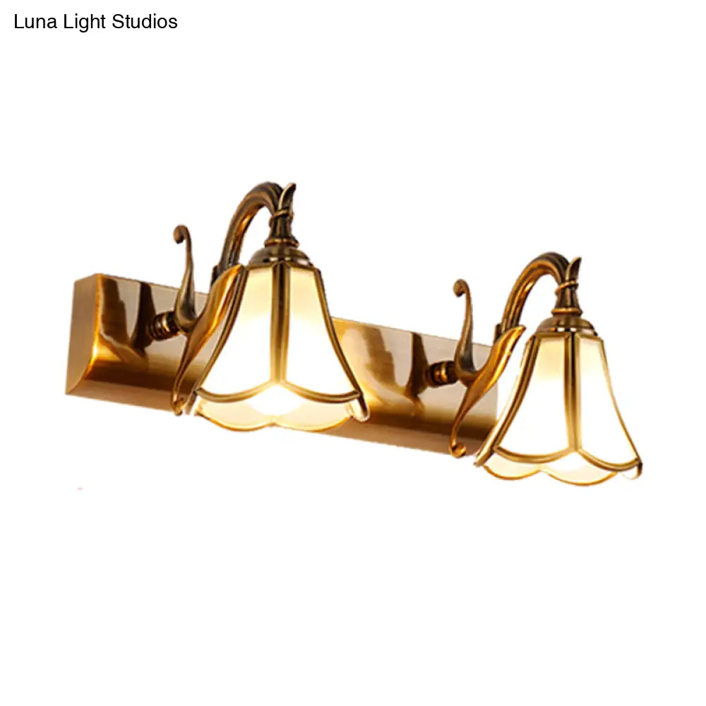 Rustic White Glass Vanity Lighting Fixture - Flower Bathroom Gold Wall Mount 2/3/4 Bulbs