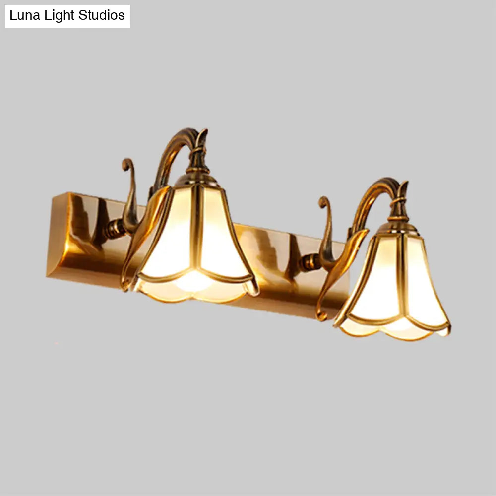 Rustic White Glass Vanity Lighting Fixture - Flower Bathroom Gold Wall Mount 2/3/4 Bulbs