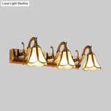 Rustic White Glass Vanity Lighting Fixture - Flower Bathroom Gold Wall Mount 2/3/4 Bulbs