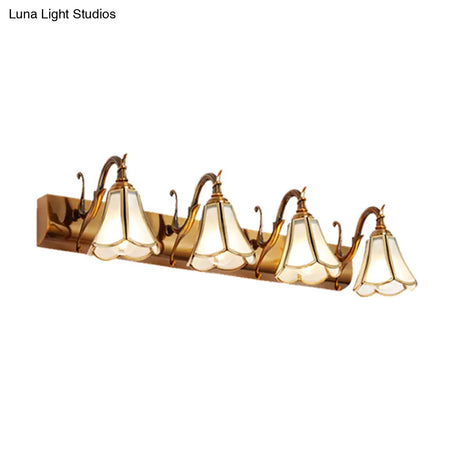 Rustic White Glass Vanity Lighting Fixture - Flower Bathroom Gold Wall Mount 2/3/4 Bulbs