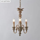 Rustic White Wooden Chandelier Pendant Light With Curved Arms And 3 Bulbs Ideal For Dining Rooms