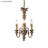 Rustic White Wooden Chandelier Pendant Light With Curved Arms And 3 Bulbs Ideal For Dining Rooms