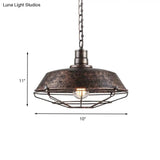 Rustic Wire Cage Pendant Light With Barn Shade In Antique Brass/Rustic Finish 1 10’/14’/18’ Width