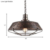 Rustic Wire Cage Pendant Light With Barn Shade In Antique Brass/Rustic Finish 1 10’/14’/18’ Width