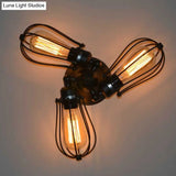 Rustic Wire Frame Ceiling Light - Vintage Bulb Shape With 3/5 Metal Lights In Black For Farmhouse