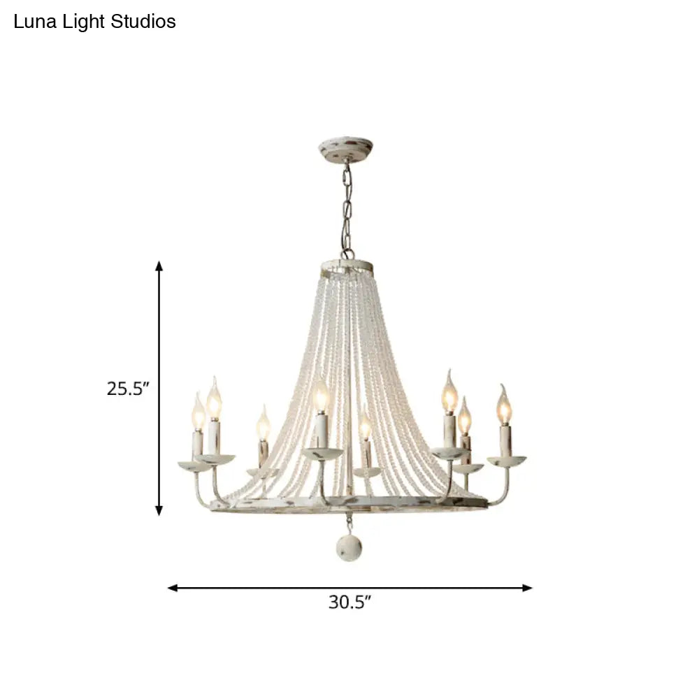 Rustic Wood Bead Chandelier With Clear Crystals - Vintage Wagon Wheel Pendant Light For Living Room