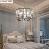 Rustic Wood Beaded Chandelier: Bedroom Hanging Light Fixture With 3 Lights In Black