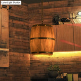 Rustic Wood Bucket Pendant Light For Bar - Brown Industrial Hanging Lamp
