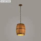 Rustic Wood Bucket Pendant Light For Bar - Brown Industrial Hanging Lamp