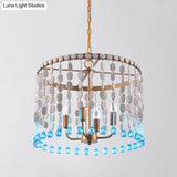 Rustic Wood Cascading Chandelier With 4 Bulbs - Ideal For Living Room