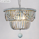 Rustic Wood Cascading Chandelier With 4 Bulbs - Ideal For Living Room