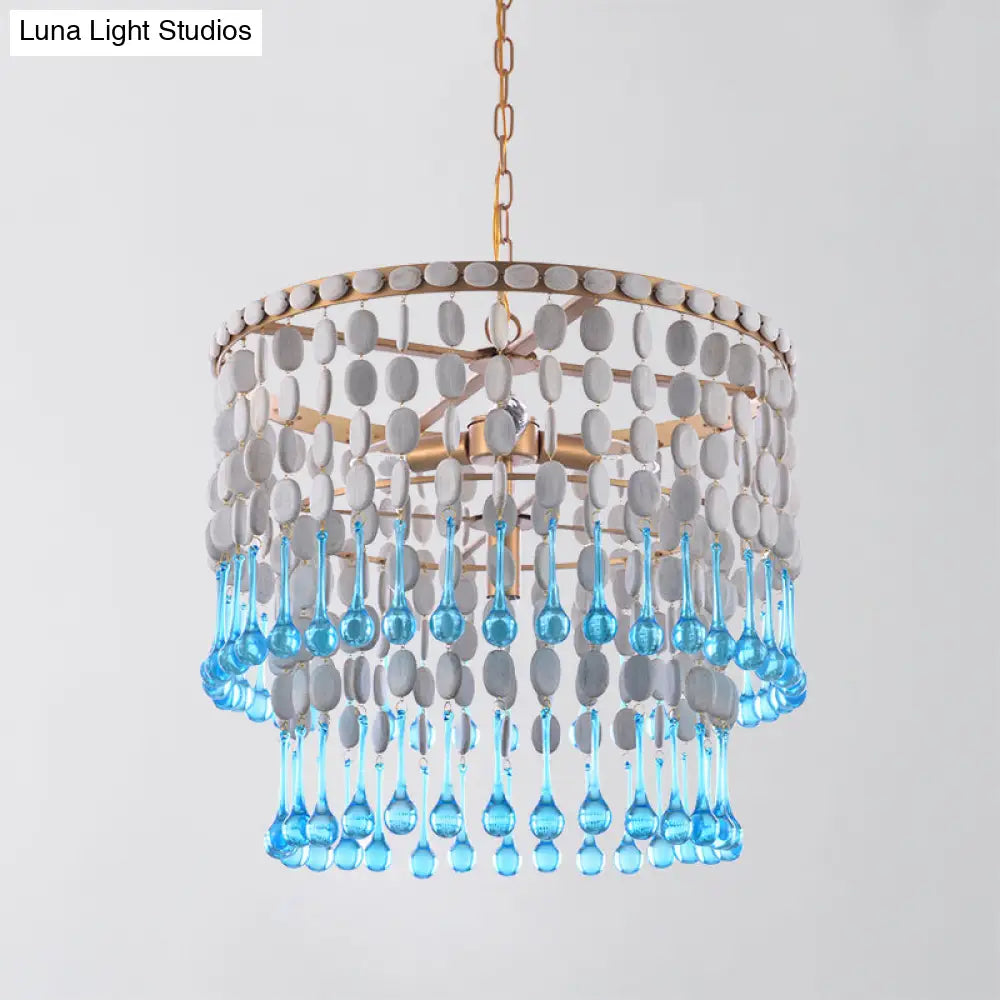 Rustic Wood Cascading Chandelier With 4 Bulbs - Ideal For Living Room