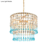 Rustic Wood Cascading Chandelier With 4 Bulbs - Ideal For Living Room