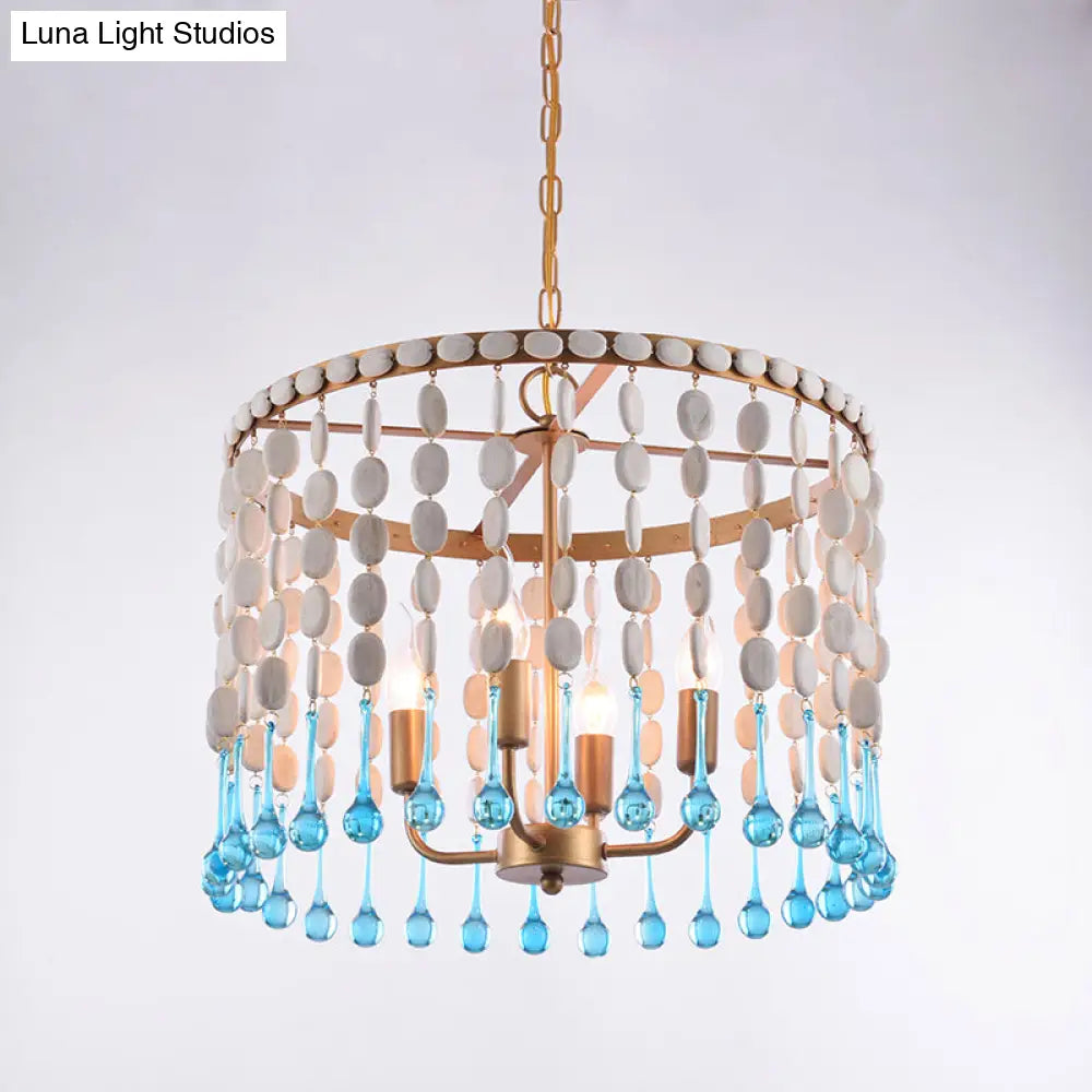 Rustic Wood Cascading Chandelier With 4 Bulbs - Ideal For Living Room