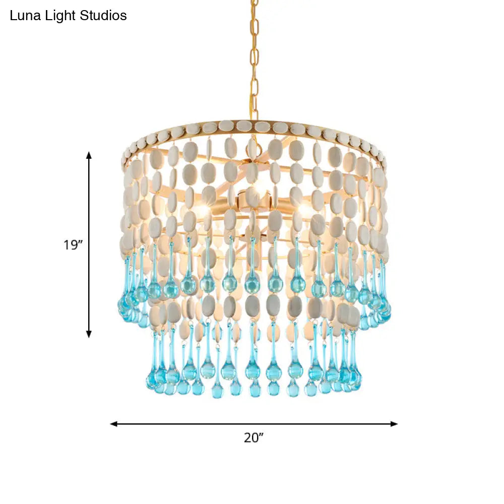 Rustic Wood Cascading Chandelier With 4 Bulbs - Ideal For Living Room