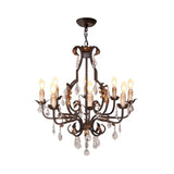 Rustic Wood Chandelier Lamp With Crystal Accent - Swooping Arm Pendant Light For Traditional Living