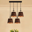 Rustic Wood Pendant Light With 4 Coolie-Shade Heads For Restaurants - Brown Black / Linear