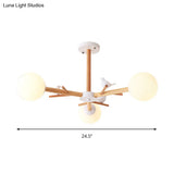Rustic Wood Pendant Light With White Globe Shade And Bird Detail - Ideal For Dining Room