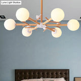 Rustic Wood Pendant Light With White Globe Shade And Bird Detail - Ideal For Dining Room