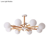 Rustic Wood Pendant Light With White Globe Shade And Bird Detail - Ideal For Dining Room