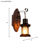 Rustic Wood Wall Sconce Light: Oval/Fish Shape Kitchen Mounted Lamp With Candle/Lantern (Brown)