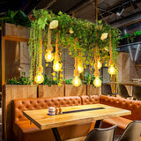 Rustic Wooden Linear Suspension Lamp: Green Island Light Fixture With Decorative Vines And Rose