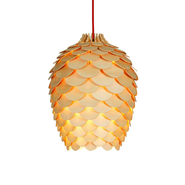 Rustic Pine Cone Hanging Light - Wooden Countryside Design 12/15 Width Beige Ideal For Dining Room