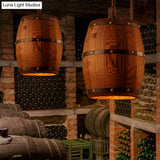 Rustic Wooden Wine Barrel Pendant Light - 1-Light Brown Suspension Lighting For Bistro
