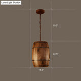 Rustic Wooden Wine Barrel Pendant Light - 1-Light Brown Suspension Lighting For Bistro