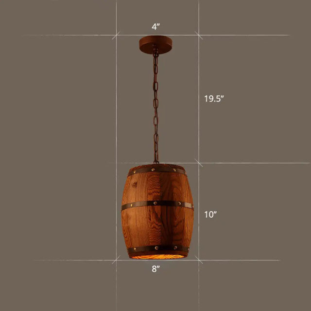 Rustic Wooden Wine Barrel Pendant Light - 1-Light Brown Suspension Lighting For Bistro / Globe