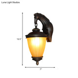 Rustic Yellow Glass Urn Wall Light Outdoor Sconce With Dark Coffee Finish And Horse Backplate