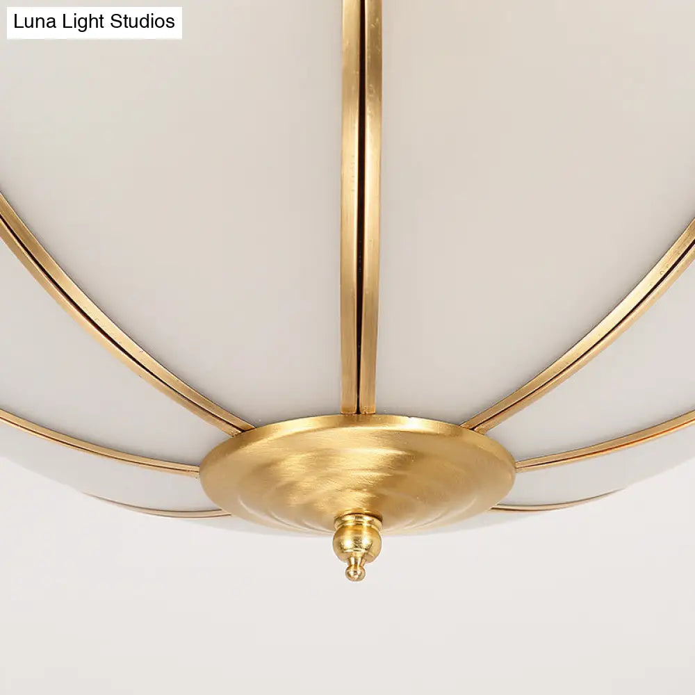 Sandblasted Glass Dome Colonial Brass Ceiling Light - 3 - Light Flush Mount For Living Room