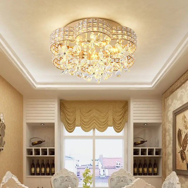Scallop Crystal Led Ceiling Light In Gold - Modern Flush Mount Lamp For Bedroom / Natural