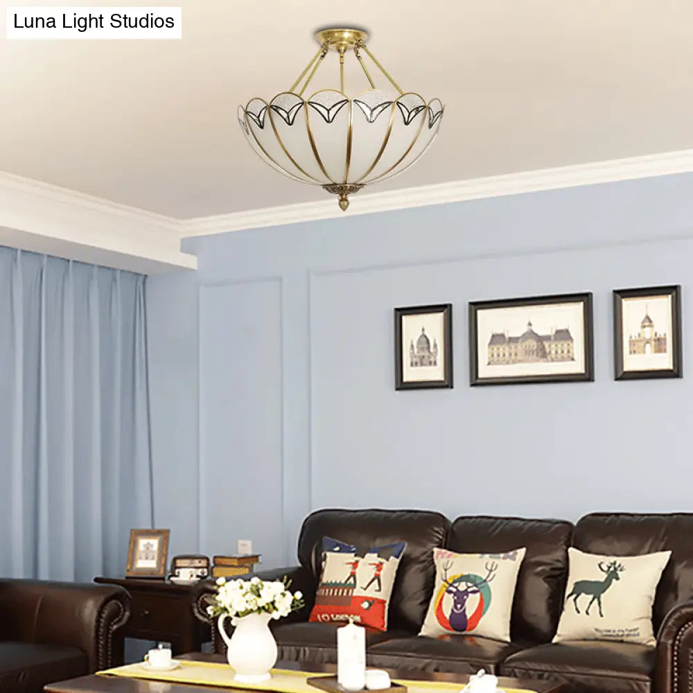 Scallop Flush Mount Ceiling Lighting - Set Of 3 Bulbs With Colonial White Finish And Satin Opal