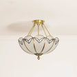Scallop Flush Mount Ceiling Lighting - Set Of 3 Bulbs With Colonial White Finish And Satin Opal