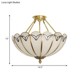 Scallop Flush Mount Ceiling Lighting - Set Of 3 Bulbs With Colonial White Finish And Satin Opal